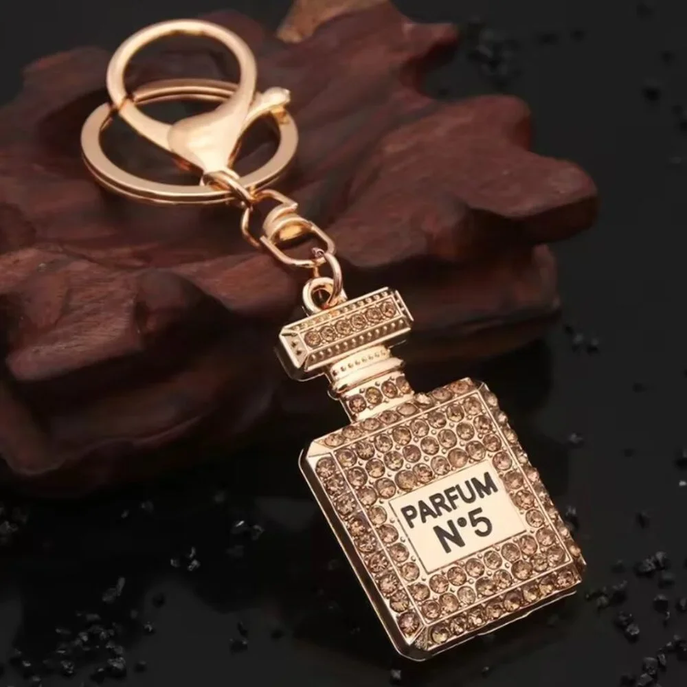 Gold Rhinestone Perfume Bottle Handbag or Keychain Charm Bling PARFUM Gift - Picture 3 of 4